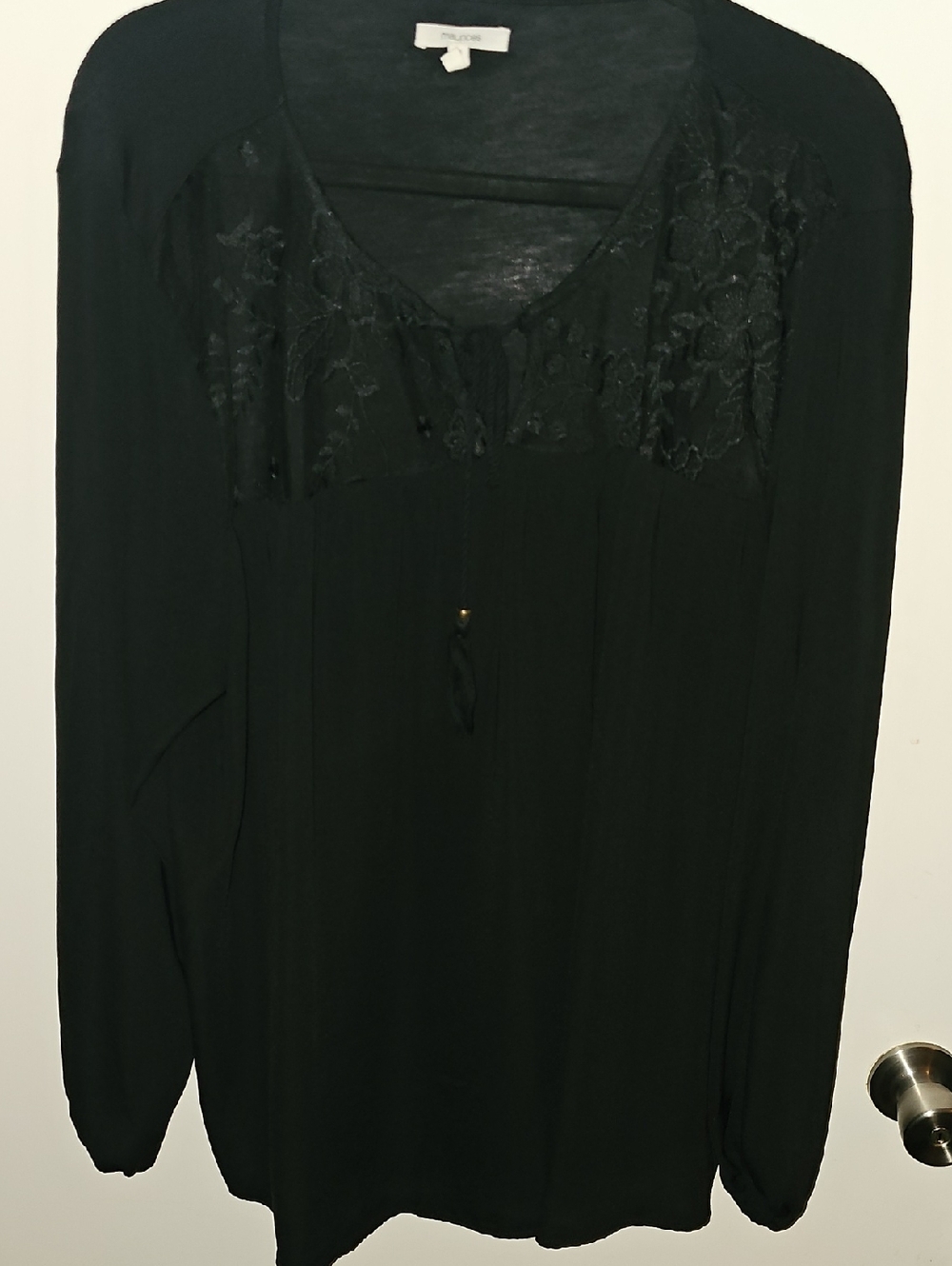 Maurices Black Long Sleeve Peasant Top with Lace Yoke